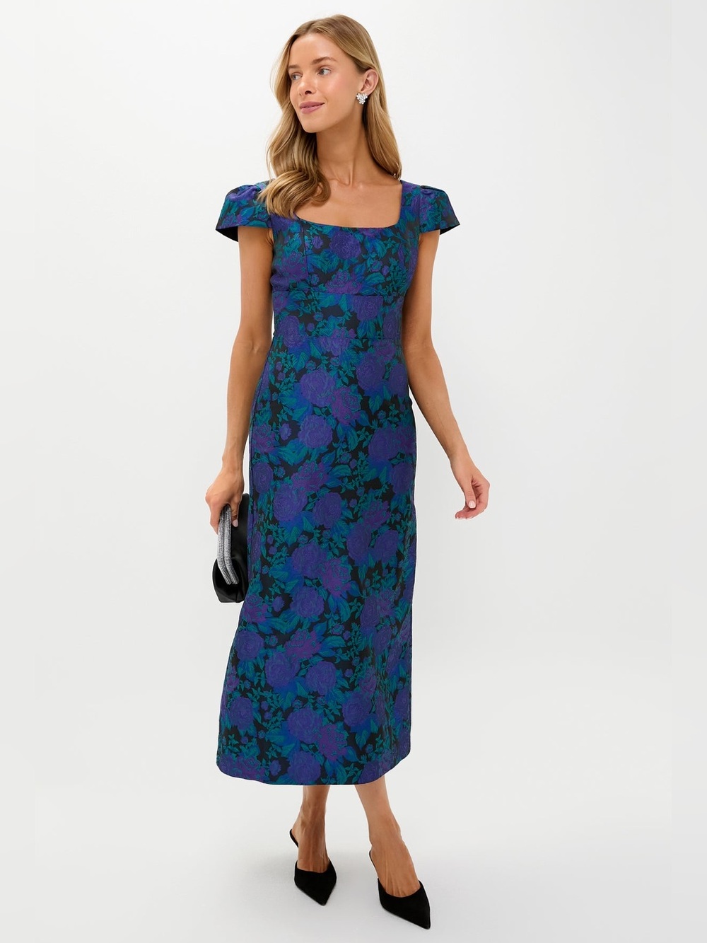 Hyacinth House Tuckernuck Navy & Indigo Jacquard Archibald Floral Maxi Dress